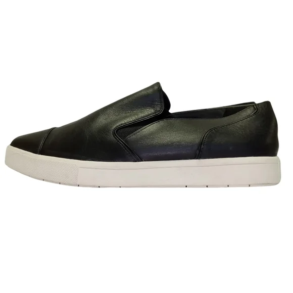 Vince Black Paeyre Leather Slip On Sneaker Flats